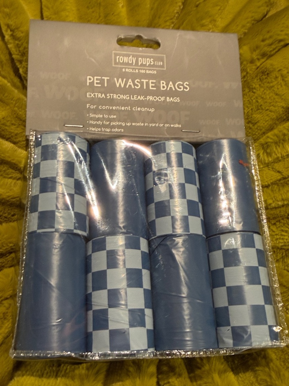 Rowdy Pups Club Blue & White Checkerboard Pet Waste Bags - 8 Rolls - Picture 4 of 8